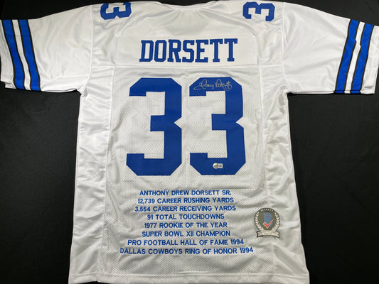 TONY DORSETT DALLAS COWBOYS SIGNED HOME STAT JERSEY Pitt Panthers BAS