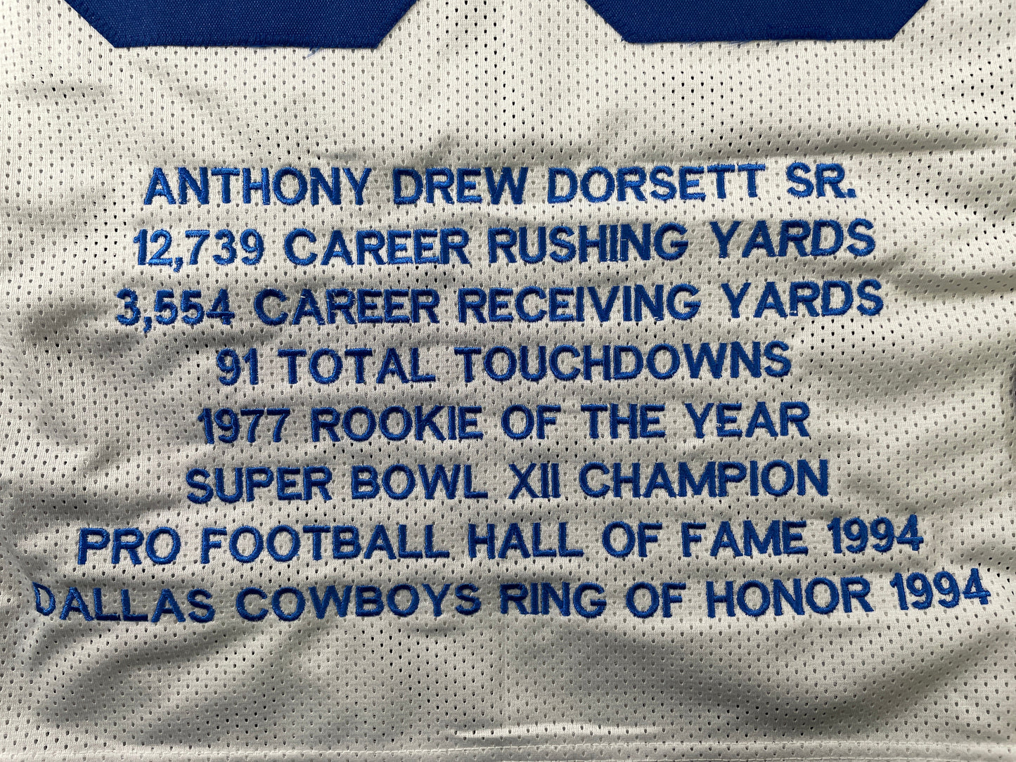 TONY DORSETT DALLAS COWBOYS SIGNED HOME STAT JERSEY Pitt Panthers BAS