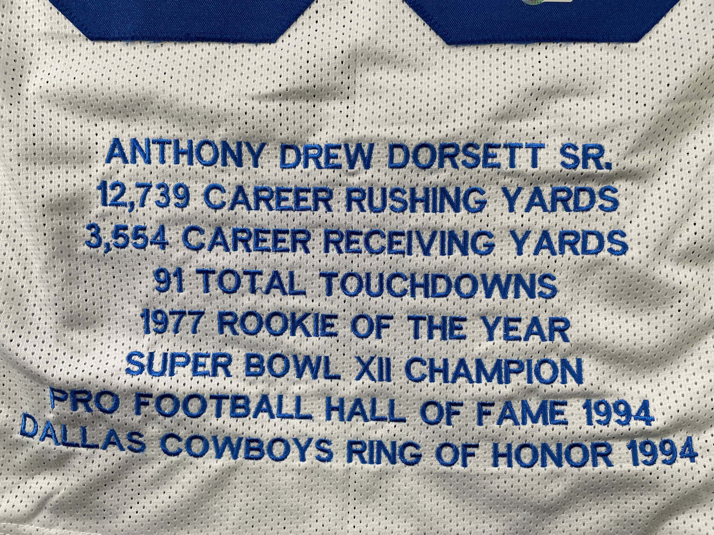 TONY DORSETT DALLAS COWBOYS SIGNED HOME STAT JERSEY Pitt Panthers BAS