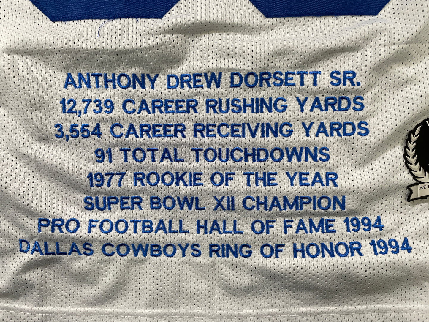TONY DORSETT DALLAS COWBOYS SIGNED HOME STAT JERSEY Pitt Panthers BAS