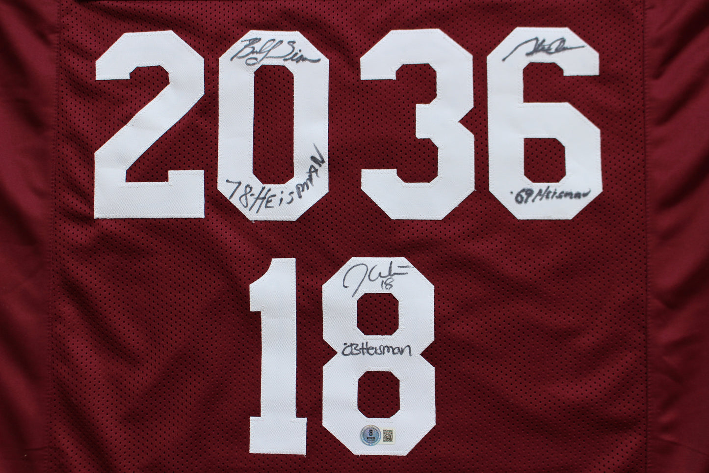 STEVE OWENS BILLY SIMS JASON WHITE SIGNED OU SOONERS HEISMAN JERSEY BAS