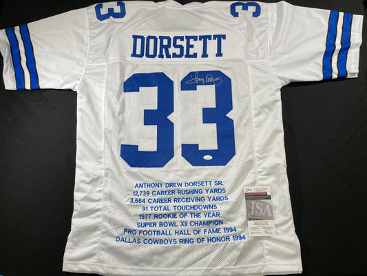 TONY DORSETT DALLAS COWBOYS SIGNED HOME STAT JERSEY Pitt Panthers JSA