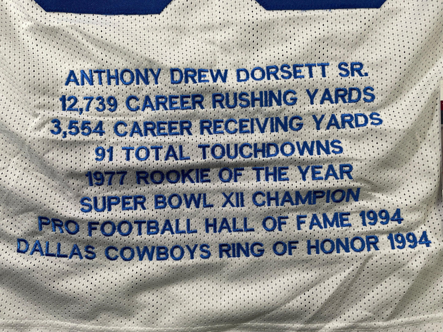TONY DORSETT DALLAS COWBOYS SIGNED HOME STAT JERSEY Pitt Panthers JSA