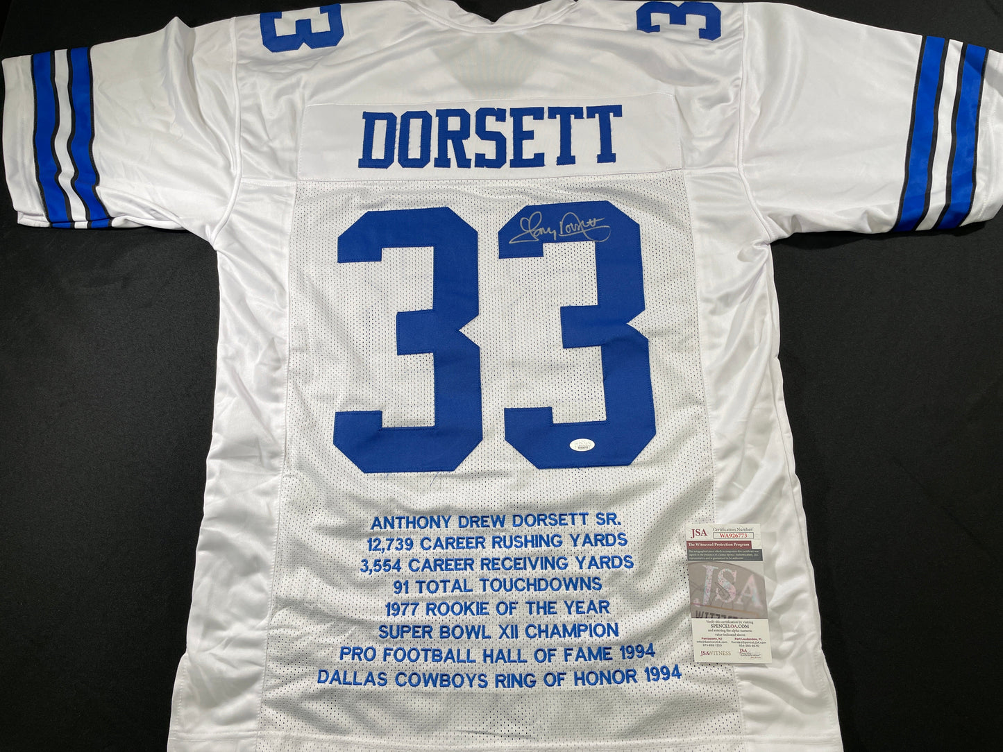TONY DORSETT DALLAS COWBOYS SIGNED HOME STAT JERSEY Pitt Panthers JSA