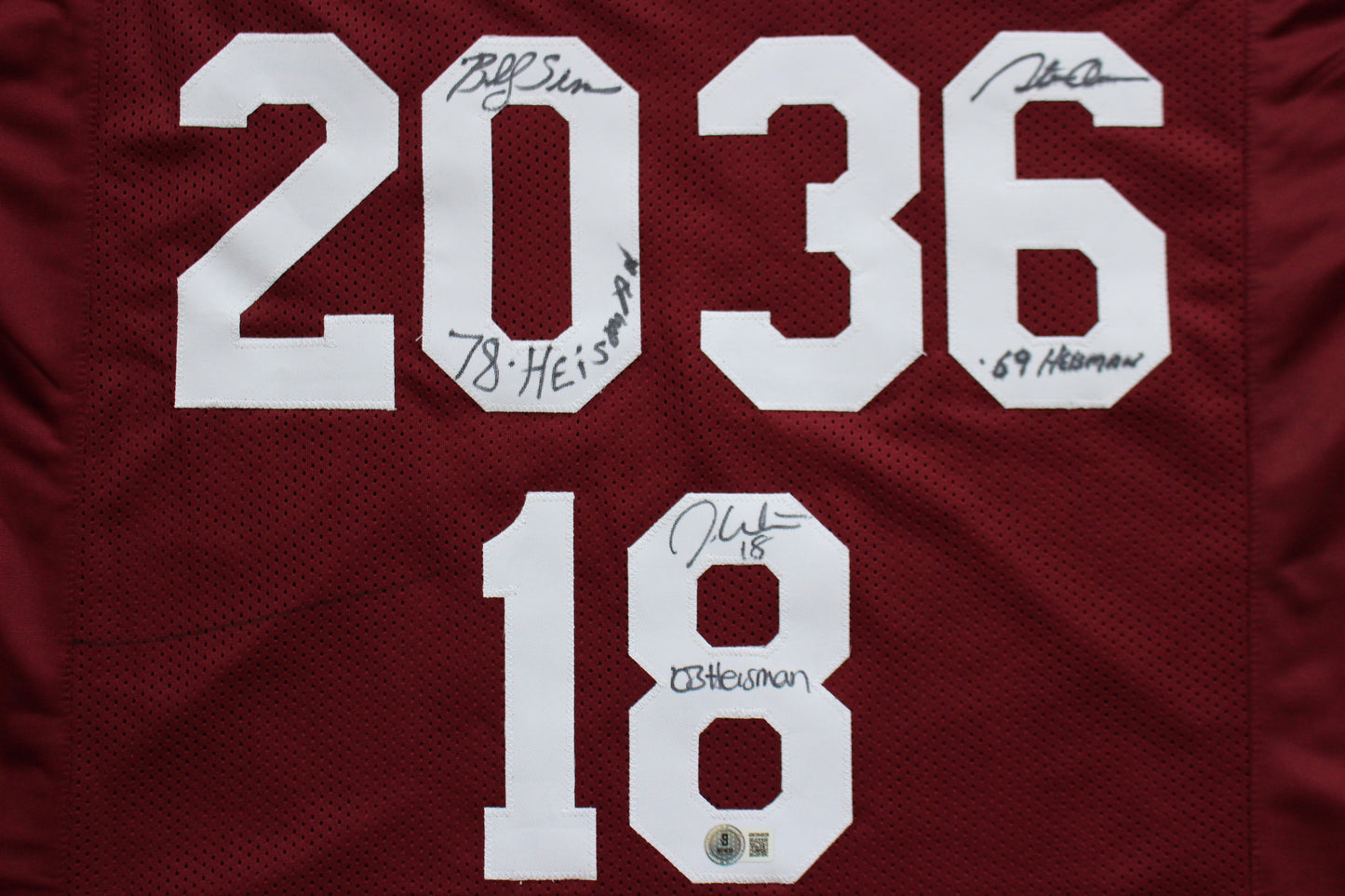 STEVE OWENS BILLY SIMS JASON WHITE SIGNED OU SOONERS HEISMAN JERSEY BAS