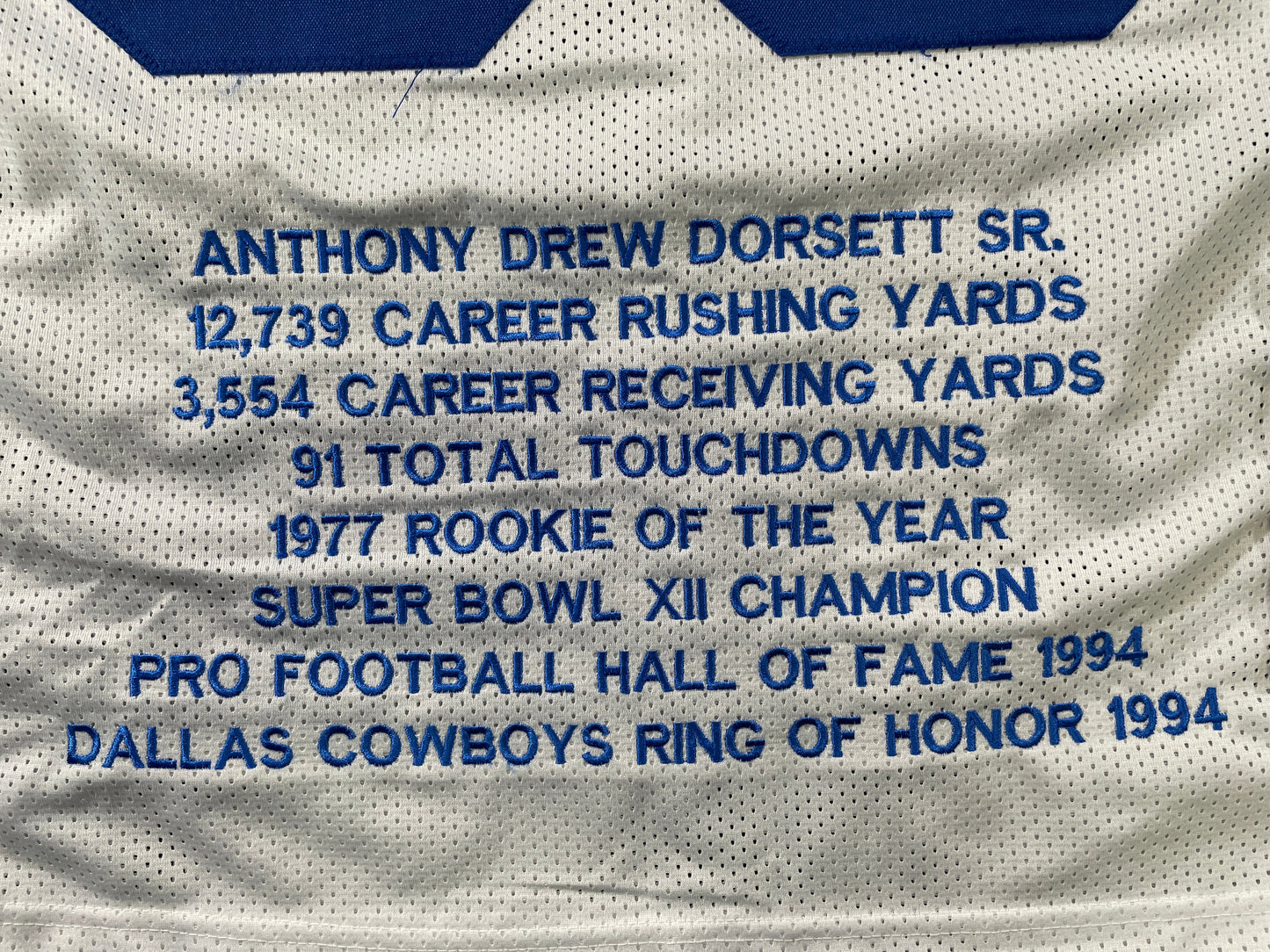 TONY DORSETT DALLAS COWBOYS SIGNED HOME STAT JERSEY Pitt Panthers JSA