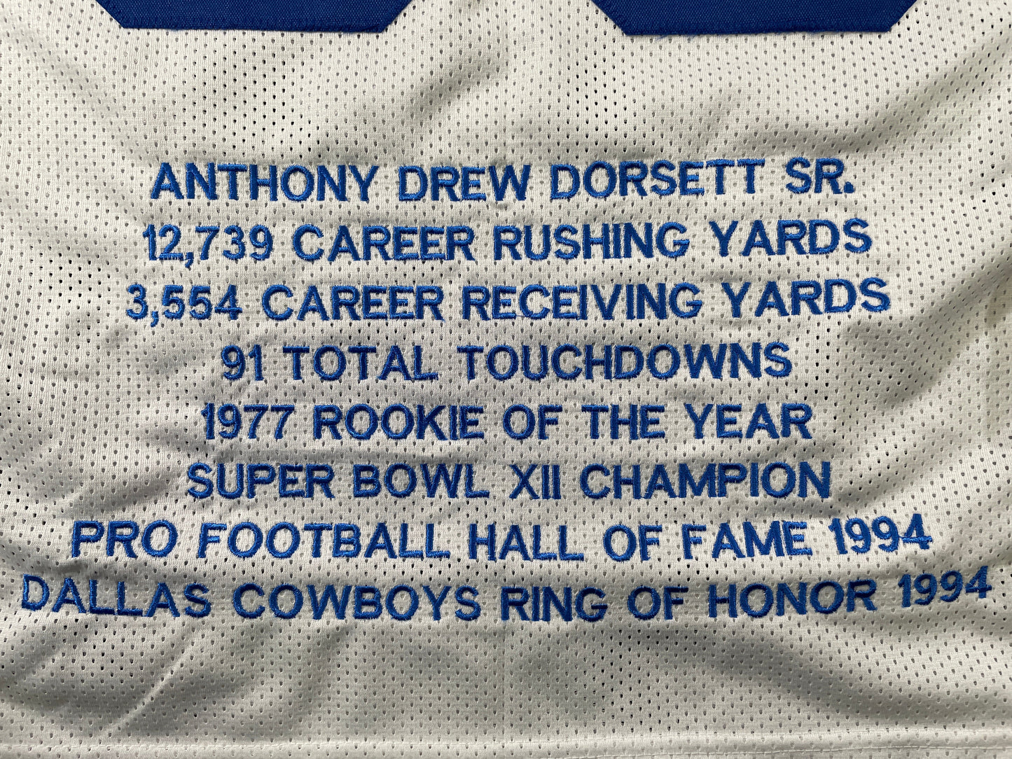 TONY DORSETT DALLAS COWBOYS SIGNED HOME STAT JERSEY Pitt Panthers JSA