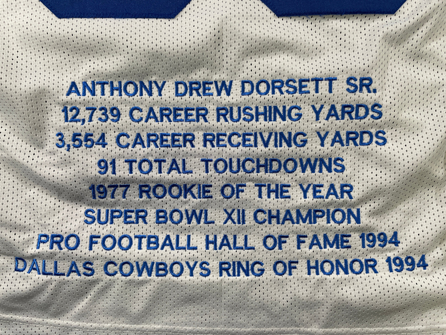 TONY DORSETT DALLAS COWBOYS SIGNED HOME STAT JERSEY Pitt Panthers JSA