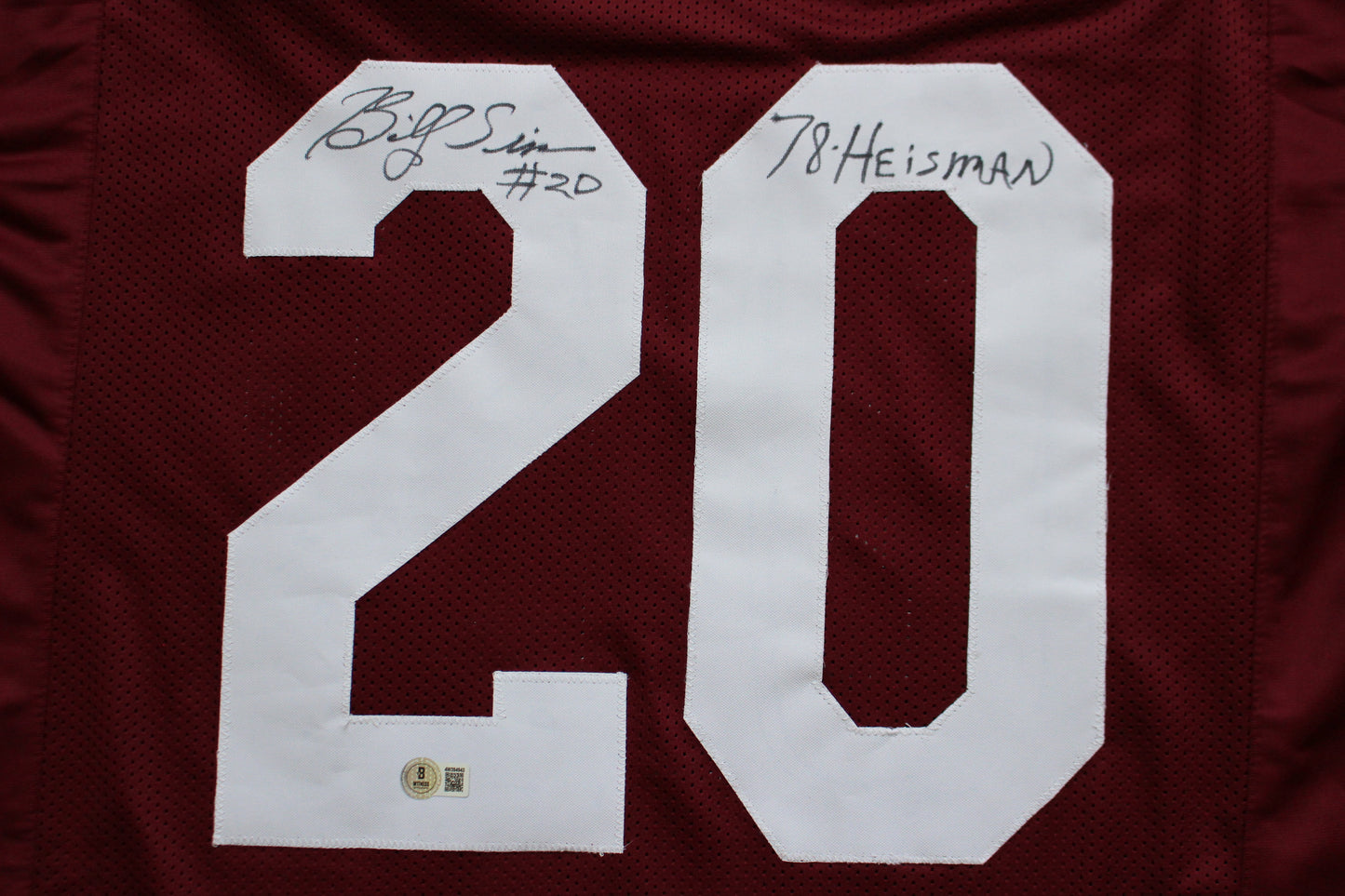 BILLY SIMS OKLAHOMA OU SOONERS SIGNED JERSEY w/78 HEISMAN Detroit Lions BAS