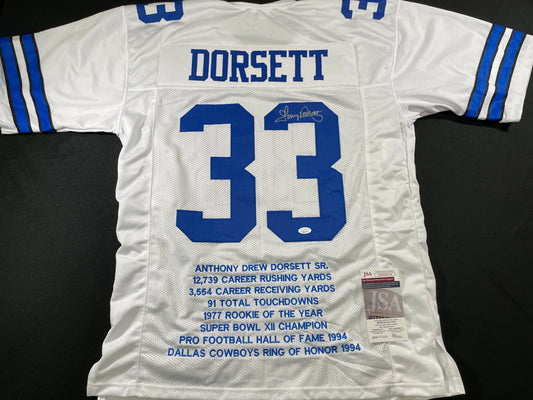 TONY DORSETT DALLAS COWBOYS SIGNED HOME STAT JERSEY Pitt Panthers JSA