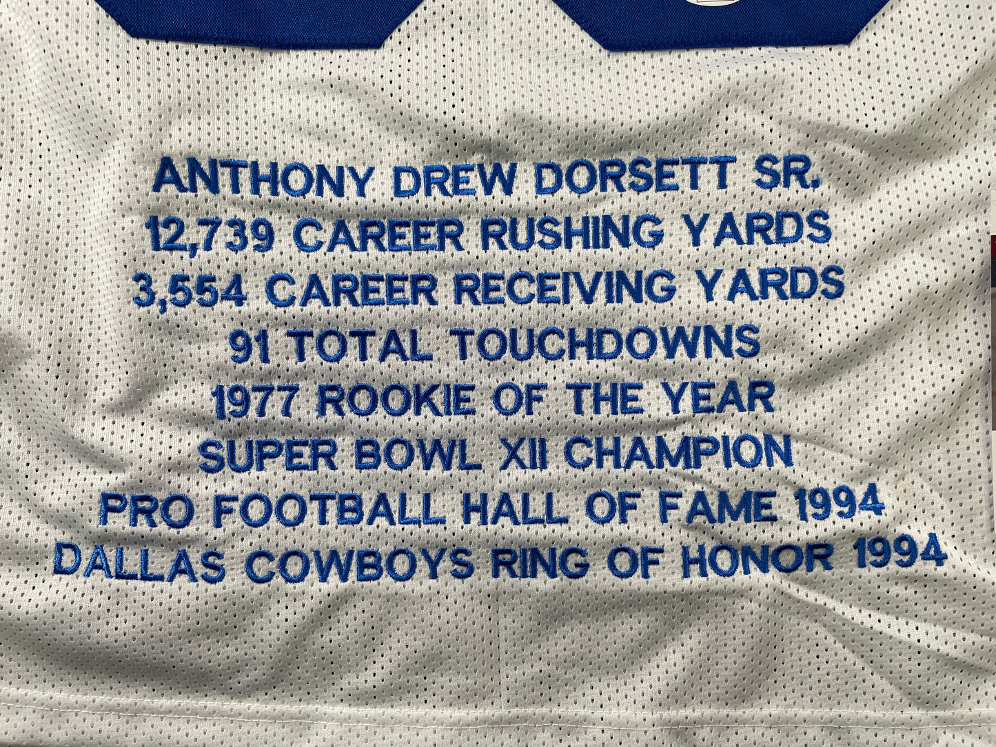 TONY DORSETT DALLAS COWBOYS SIGNED HOME STAT JERSEY Pitt Panthers JSA