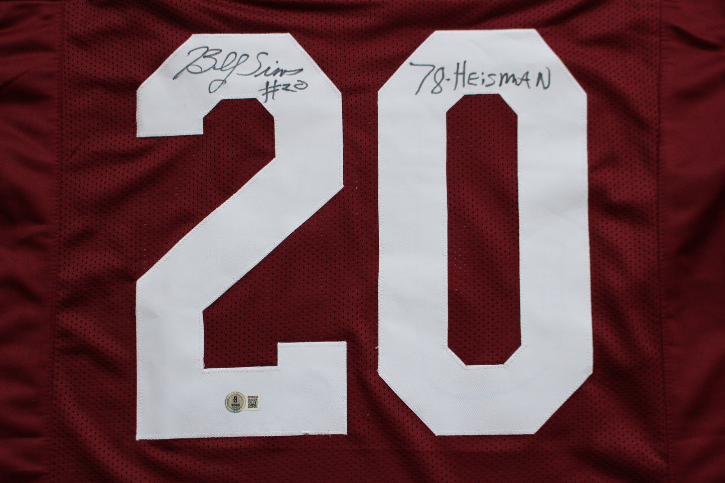 BILLY SIMS OKLAHOMA OU SOONERS SIGNED JERSEY w/78 HEISMAN Detroit Lions BAS