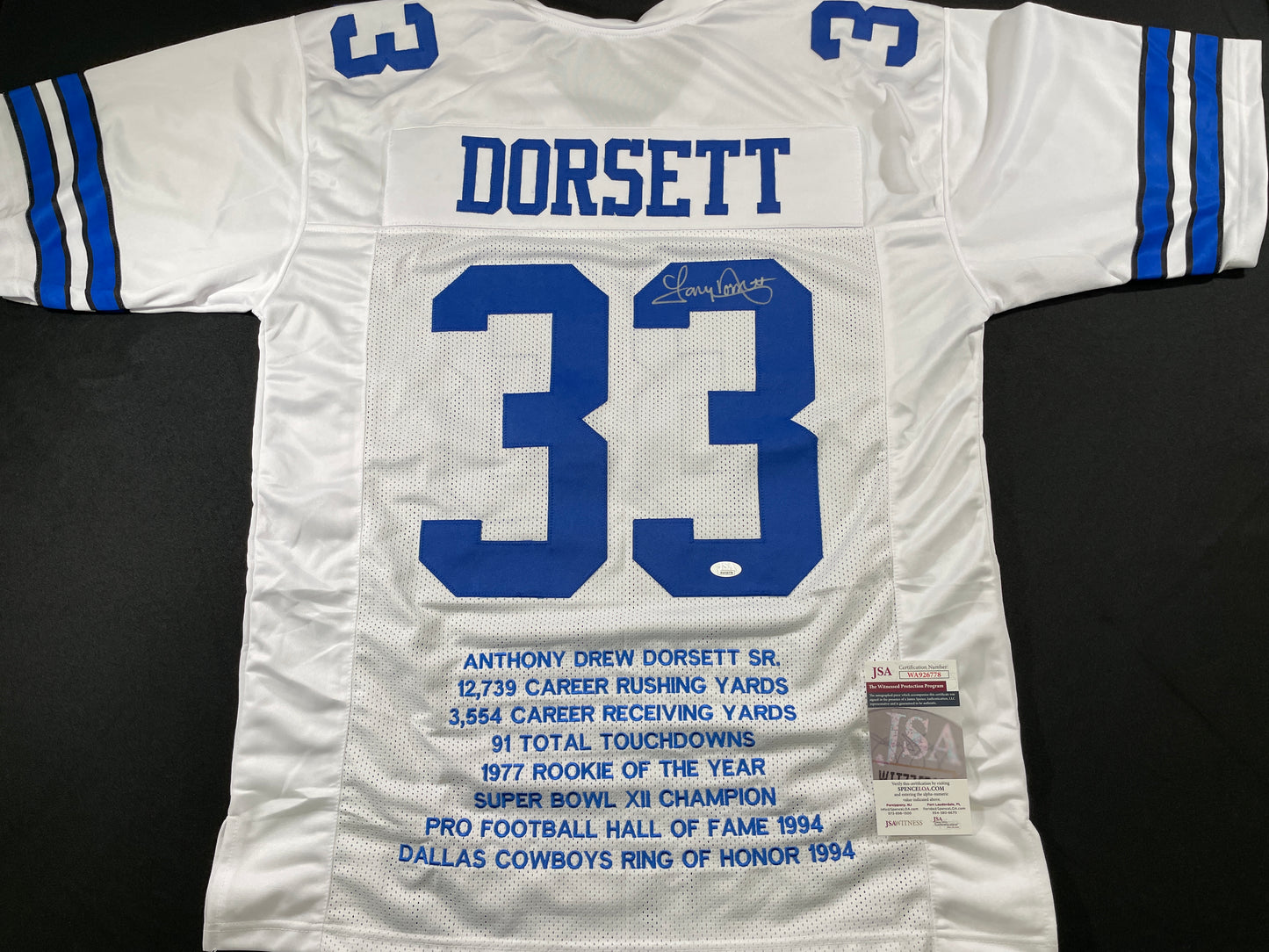 TONY DORSETT DALLAS COWBOYS SIGNED HOME STAT JERSEY Pitt Panthers JSA