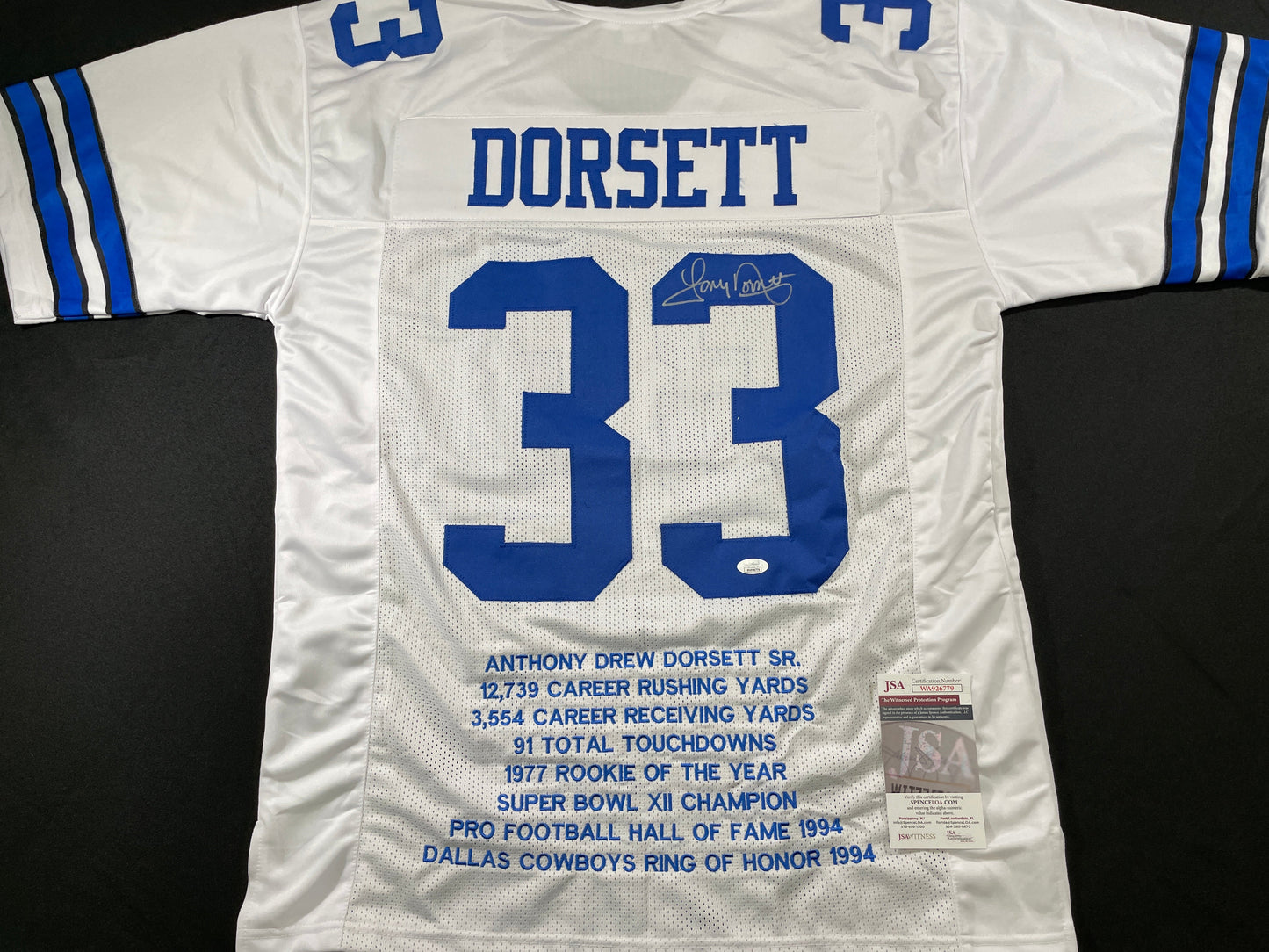 TONY DORSETT DALLAS COWBOYS SIGNED HOME STAT JERSEY Pitt Panthers JSA