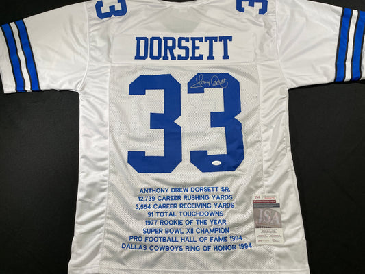 TONY DORSETT DALLAS COWBOYS SIGNED HOME STAT JERSEY Pitt Panthers JSA