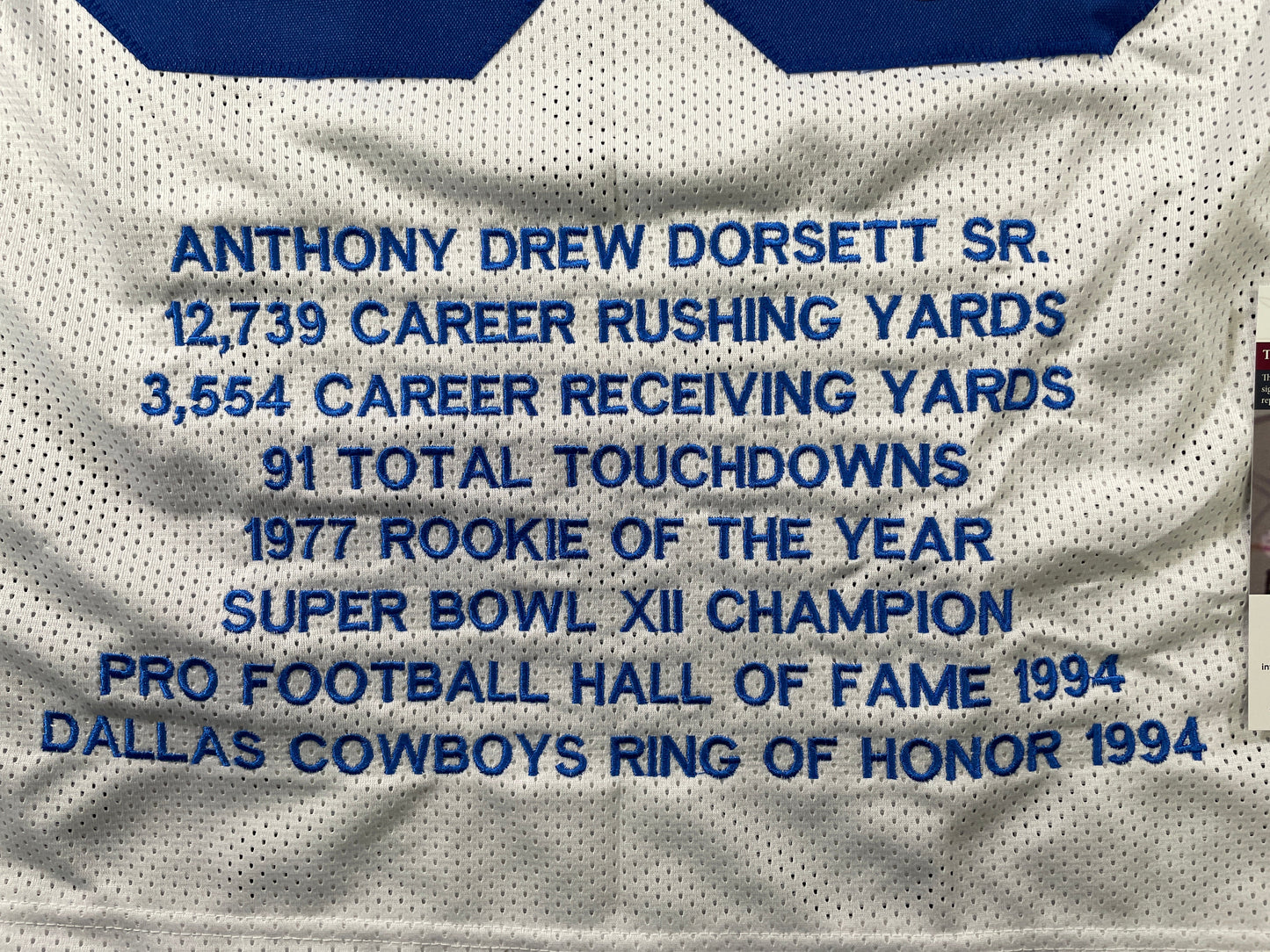 TONY DORSETT DALLAS COWBOYS SIGNED HOME STAT JERSEY Pitt Panthers JSA