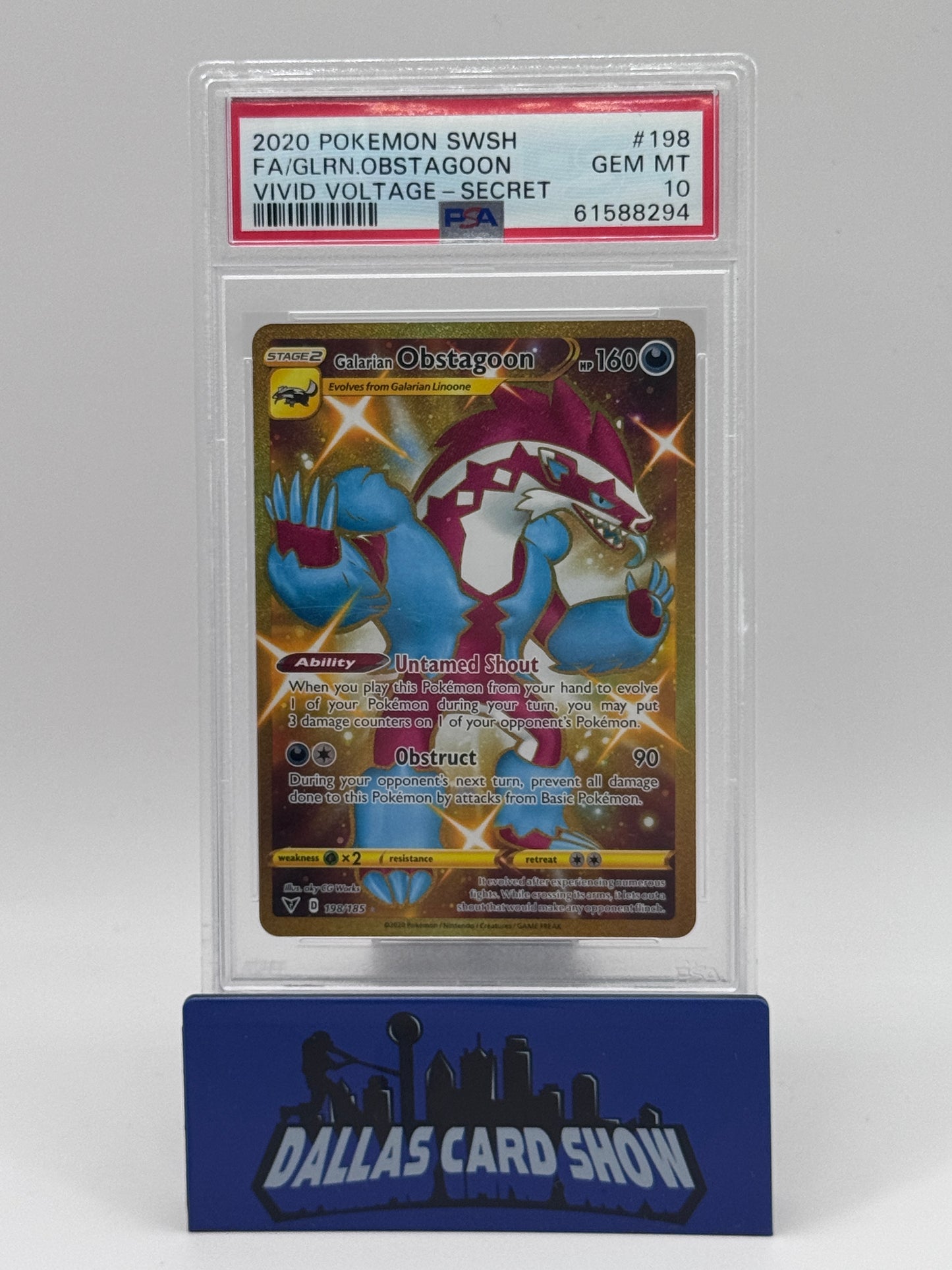 2020 Pokemon - Galarian Obstagoon (Secret) - 198/185 Vivid Voltage PSA 10