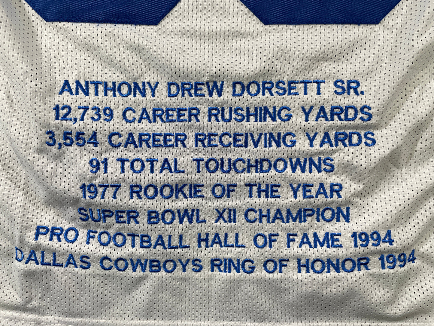 TONY DORSETT DALLAS COWBOYS SIGNED HOME STAT JERSEY Pitt Panthers JSA