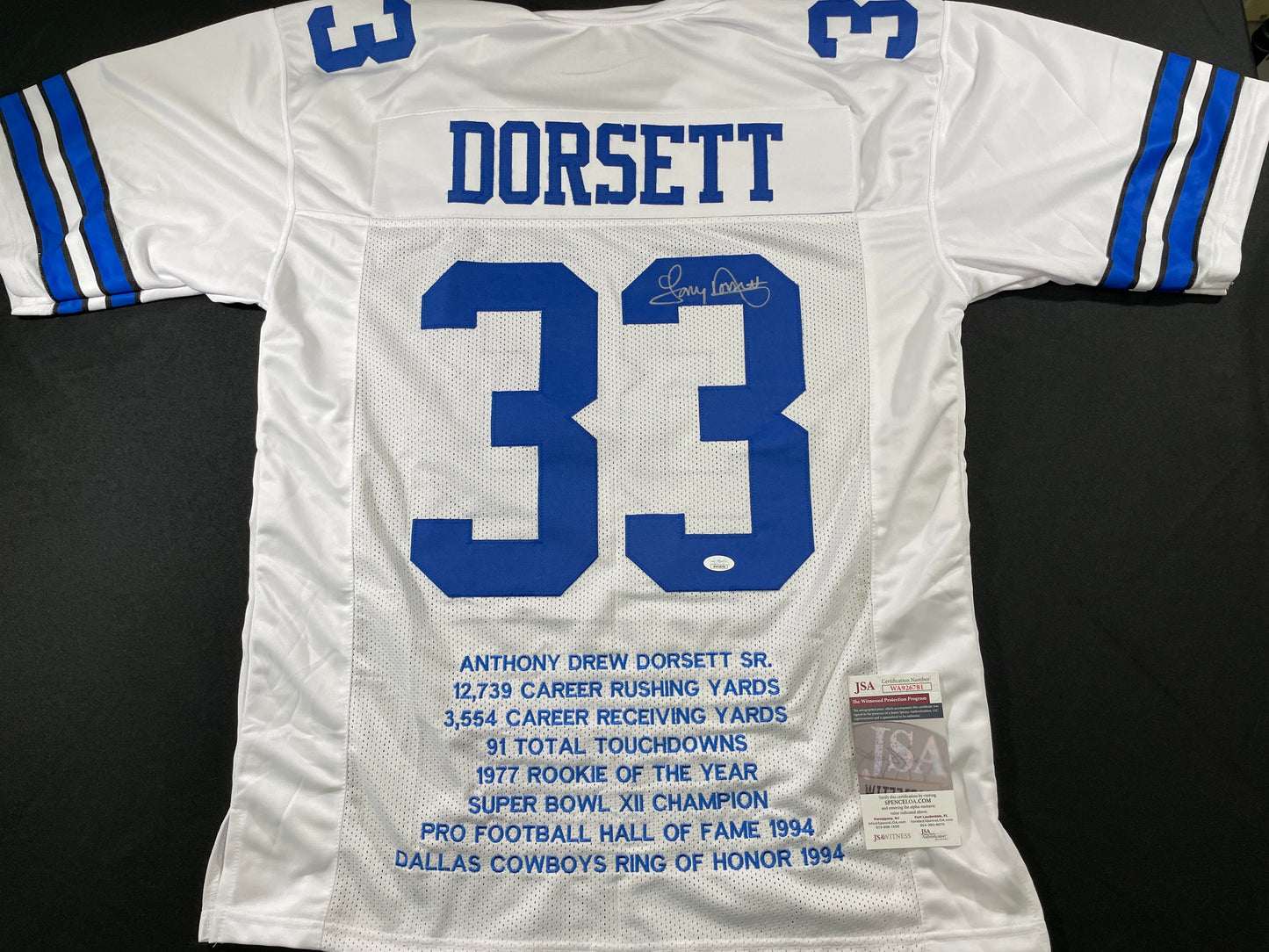 TONY DORSETT DALLAS COWBOYS SIGNED HOME STAT JERSEY Pitt Panthers JSA
