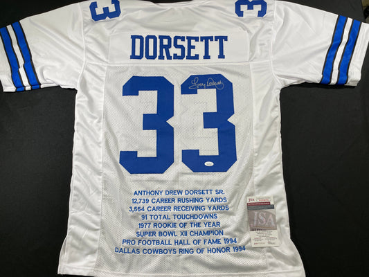 TONY DORSETT DALLAS COWBOYS SIGNED HOME STAT JERSEY Pitt Panthers JSA
