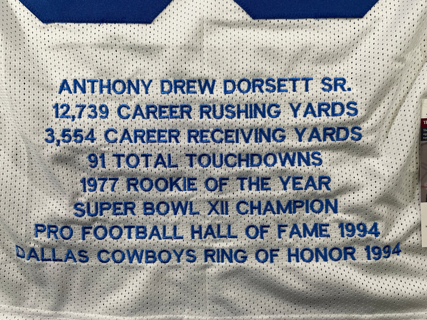 TONY DORSETT DALLAS COWBOYS SIGNED HOME STAT JERSEY Pitt Panthers JSA