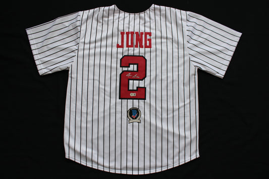 JACE JUNG TEXAS TECH RED RAIDERS SIGNED PINSTRIPE JERSEY Detroit Tigers BAS