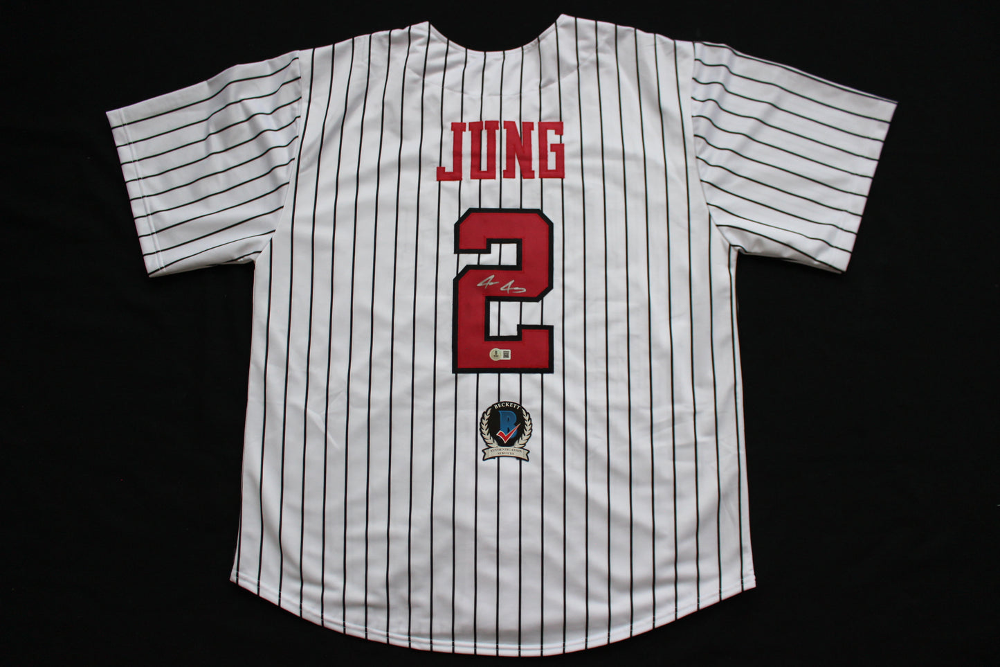 JACE JUNG TEXAS TECH RED RAIDERS SIGNED PINSTRIPE JERSEY Detroit Tigers BAS