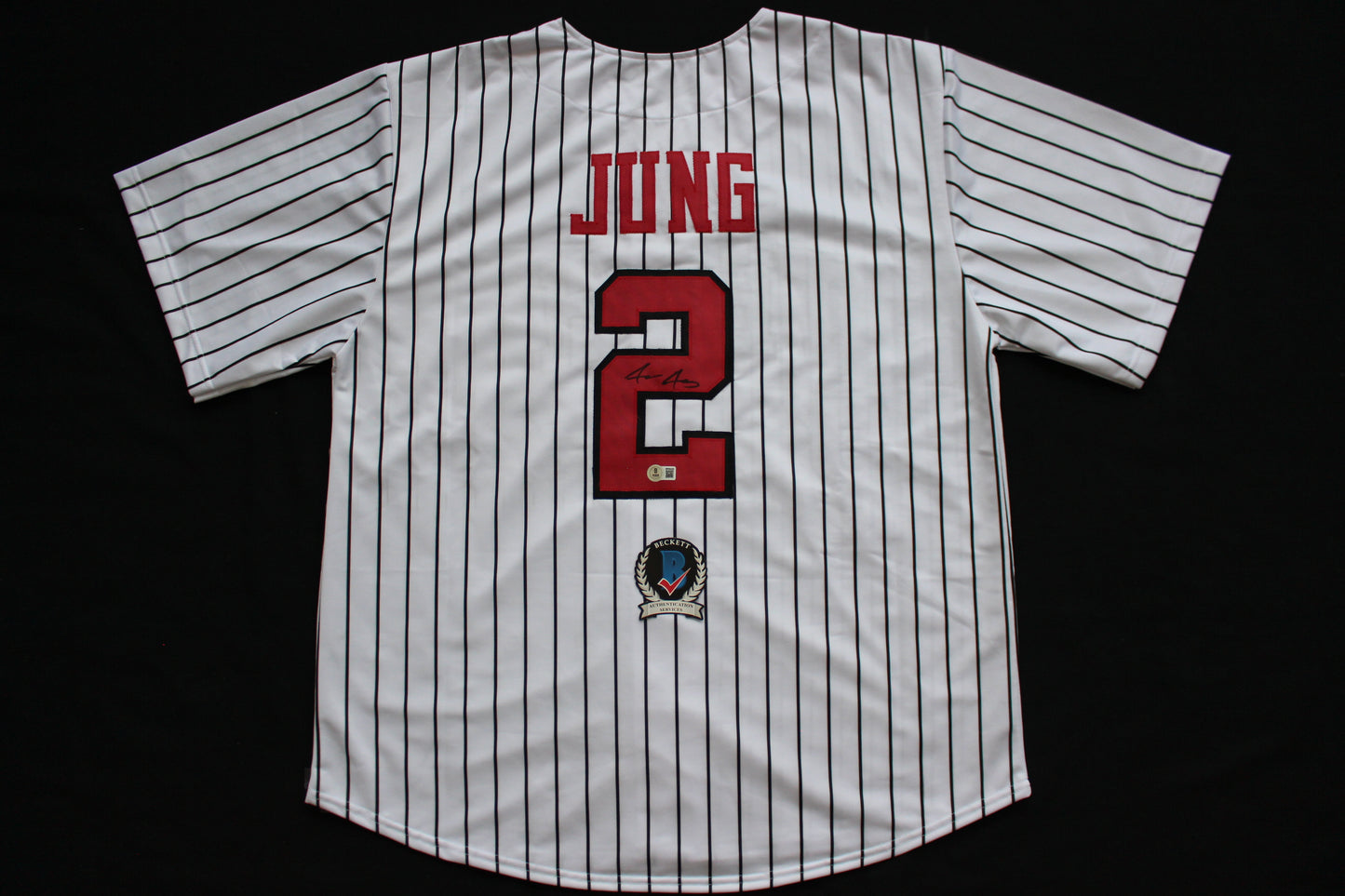 JACE JUNG TEXAS TECH RED RAIDERS SIGNED PINSTRIPE JERSEY Tigers BAS COA