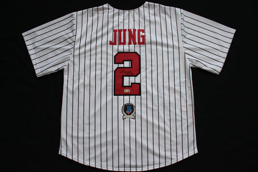 JACE JUNG TEXAS TECH RED RAIDERS SIGNED PINSTRIPE JERSEY Tigers BAS COA