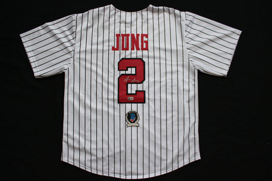 JACE JUNG TEXAS TECH RED RAIDERS SIGNED PINSTRIPE JERSEY Detroit Tigers BAS
