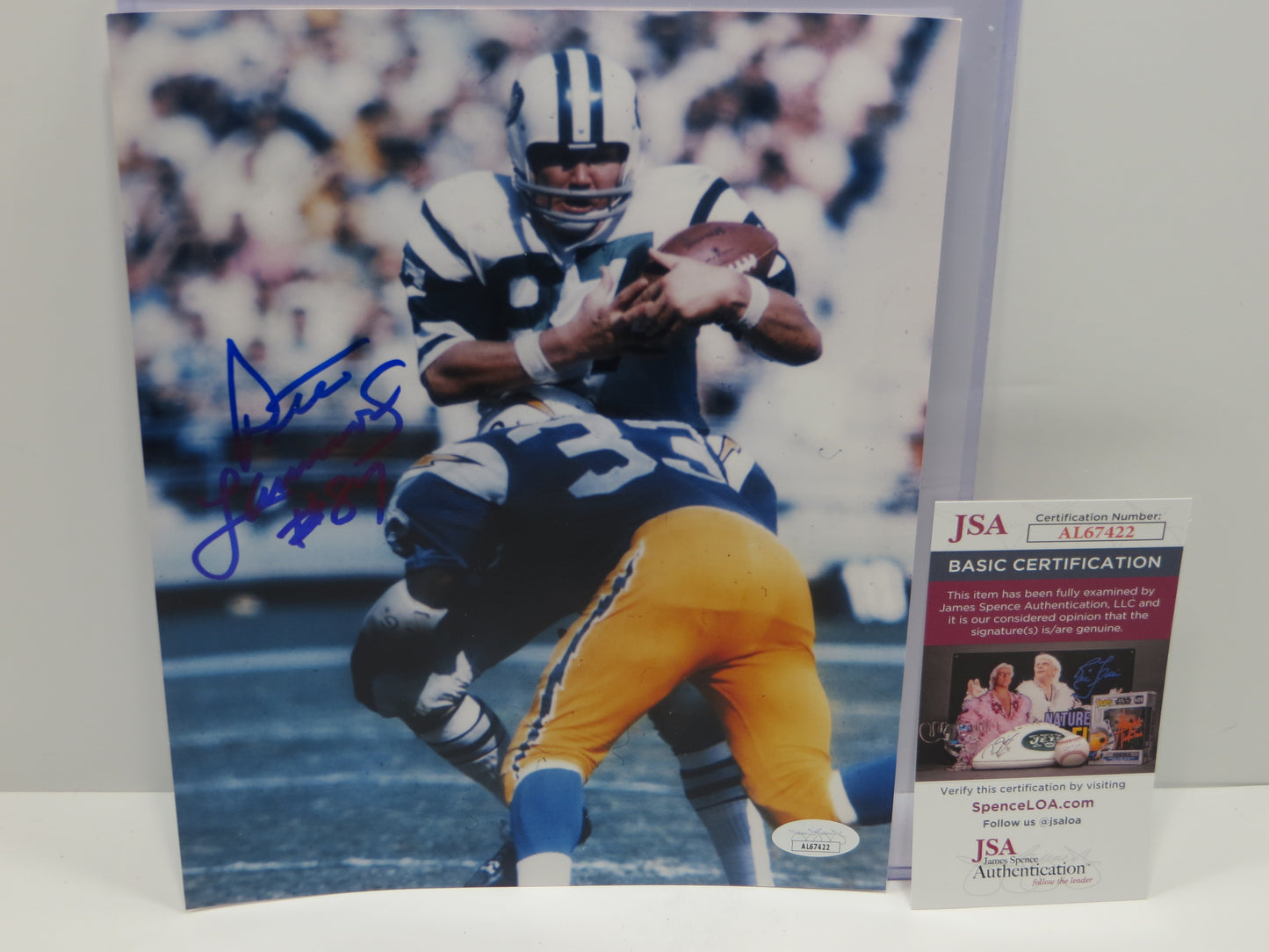 PETE LAMMONS NEW YORK JETS SIGNED 8x10 PHOTO JSA COA