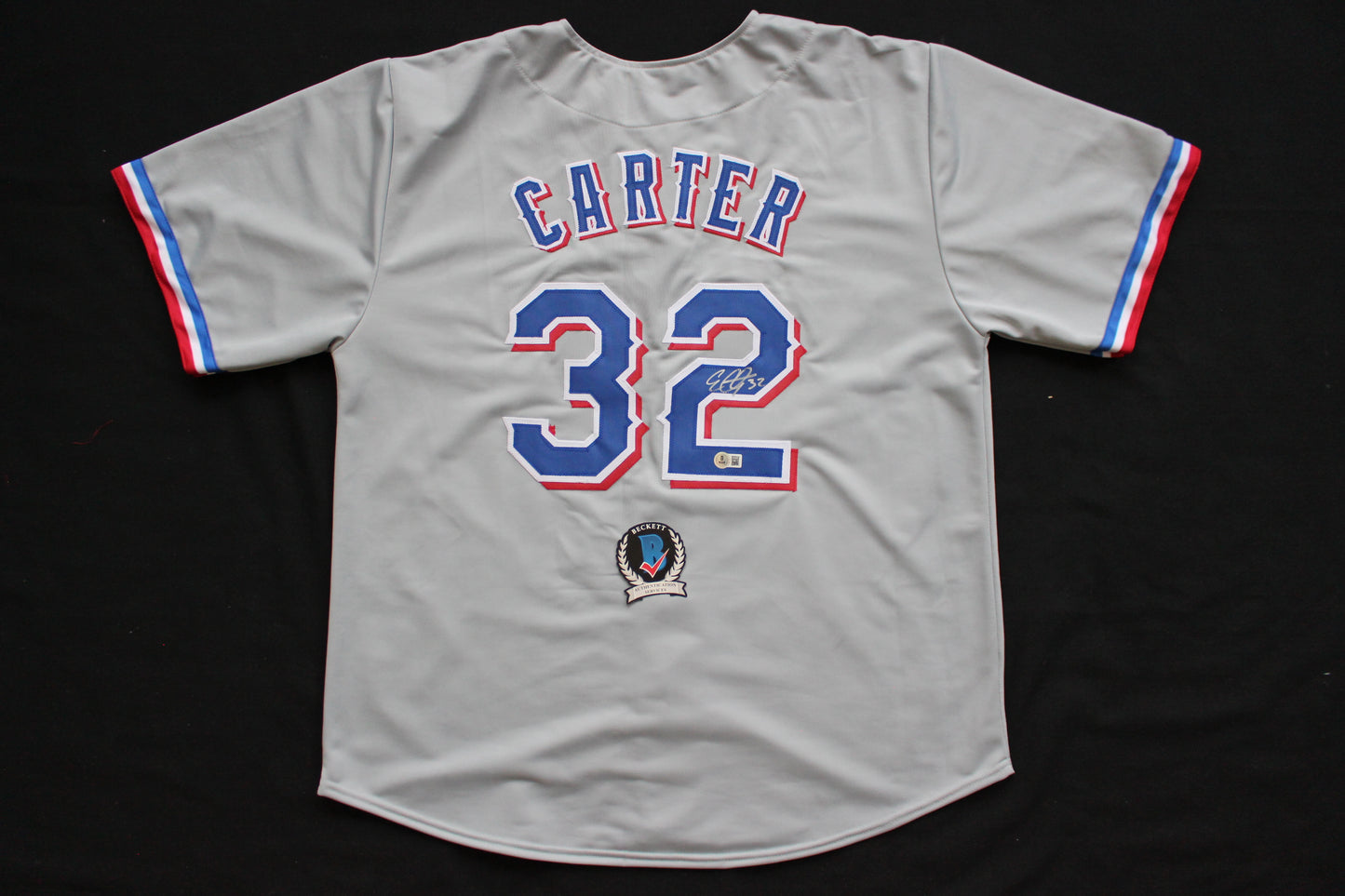 EVAN CARTER TEXAS RANGERS SIGNED BASEBALL GREY JERSEY BAS COA