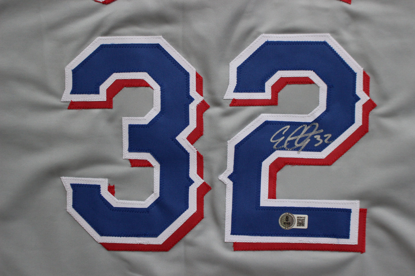 EVAN CARTER TEXAS RANGERS SIGNED BASEBALL GREY JERSEY BAS COA