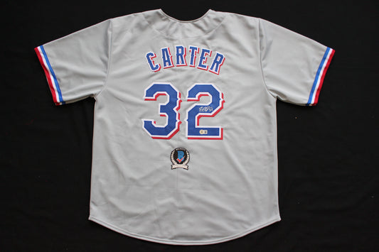 EVAN CARTER TEXAS RANGERS SIGNED BASEBALL GREY JERSEY BAS COA