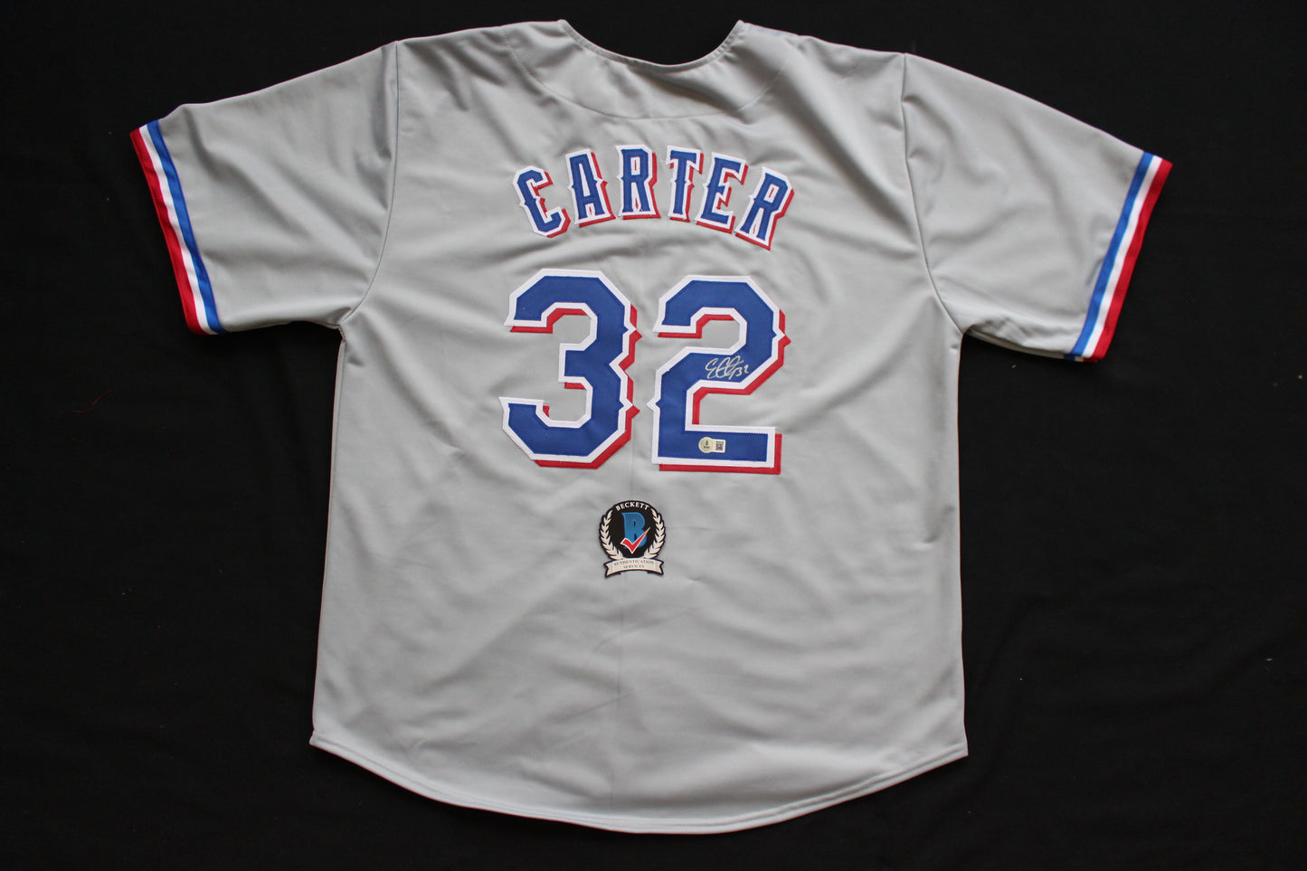 EVAN CARTER TEXAS RANGERS SIGNED BASEBALL GREY JERSEY BAS COA