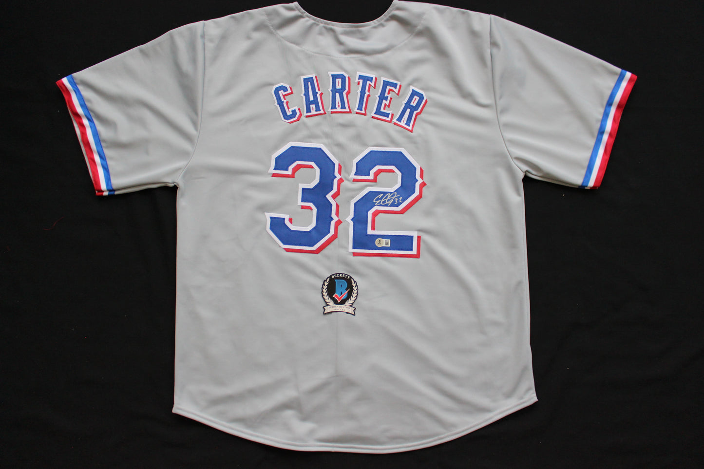 EVAN CARTER TEXAS RANGERS SIGNED BASEBALL GREY JERSEY BAS COA