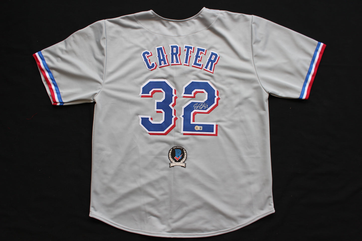 EVAN CARTER TEXAS RANGERS SIGNED BASEBALL GREY JERSEY BAS COA