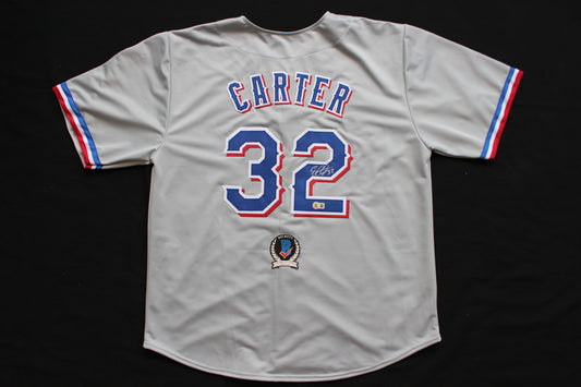 EVAN CARTER TEXAS RANGERS SIGNED BASEBALL GREY JERSEY BAS COA