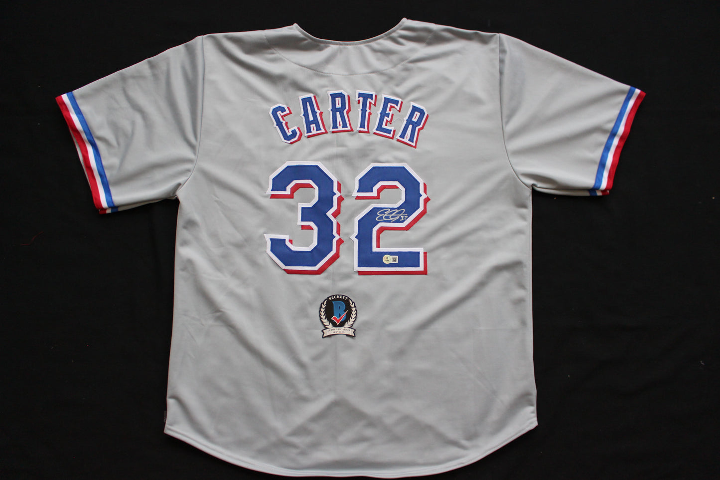 EVAN CARTER TEXAS RANGERS SIGNED BASEBALL GREY JERSEY BAS COA