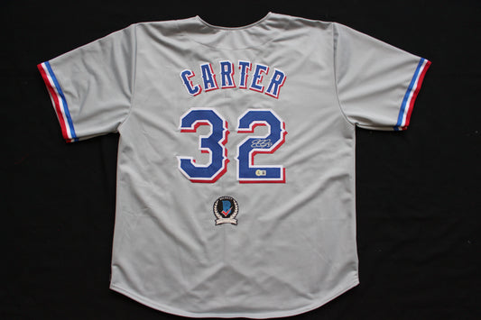 EVAN CARTER TEXAS RANGERS SIGNED BASEBALL GREY JERSEY BAS COA