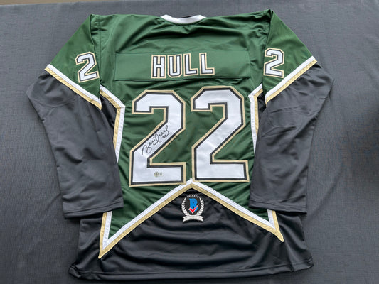 BRETT HULL SIGNED GREEN HOCKEY JERSEY Dallas Stars BAS