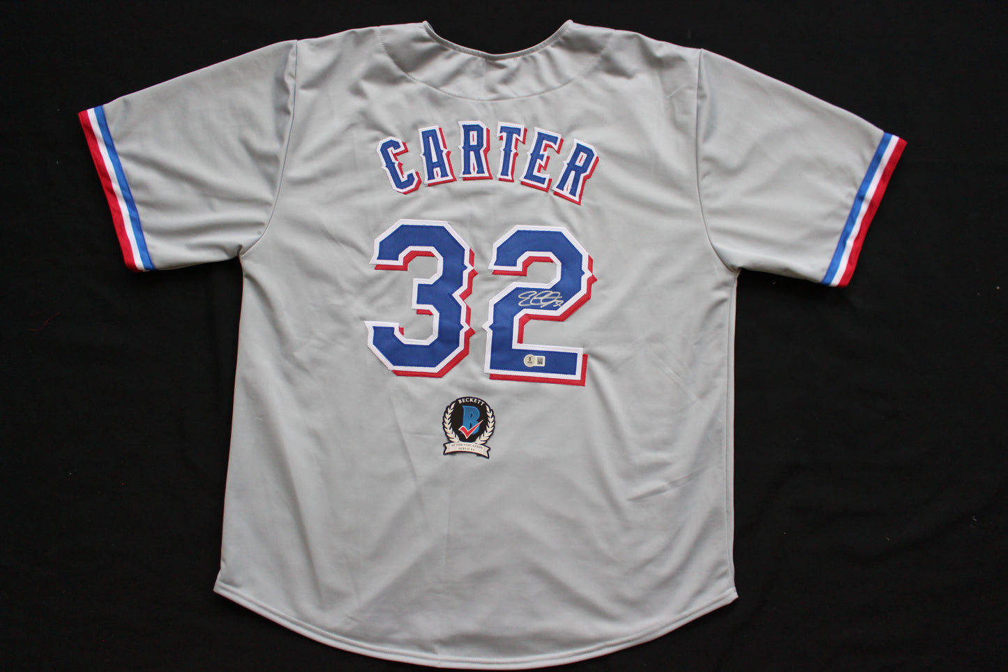 EVAN CARTER TEXAS RANGERS SIGNED BASEBALL GREY JERSEY BAS COA