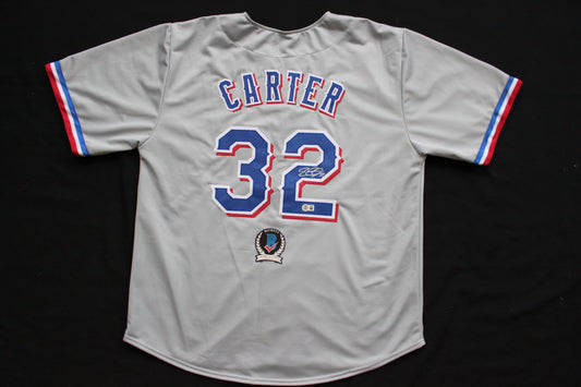 EVAN CARTER TEXAS RANGERS SIGNED BASEBALL GREY JERSEY BAS COA