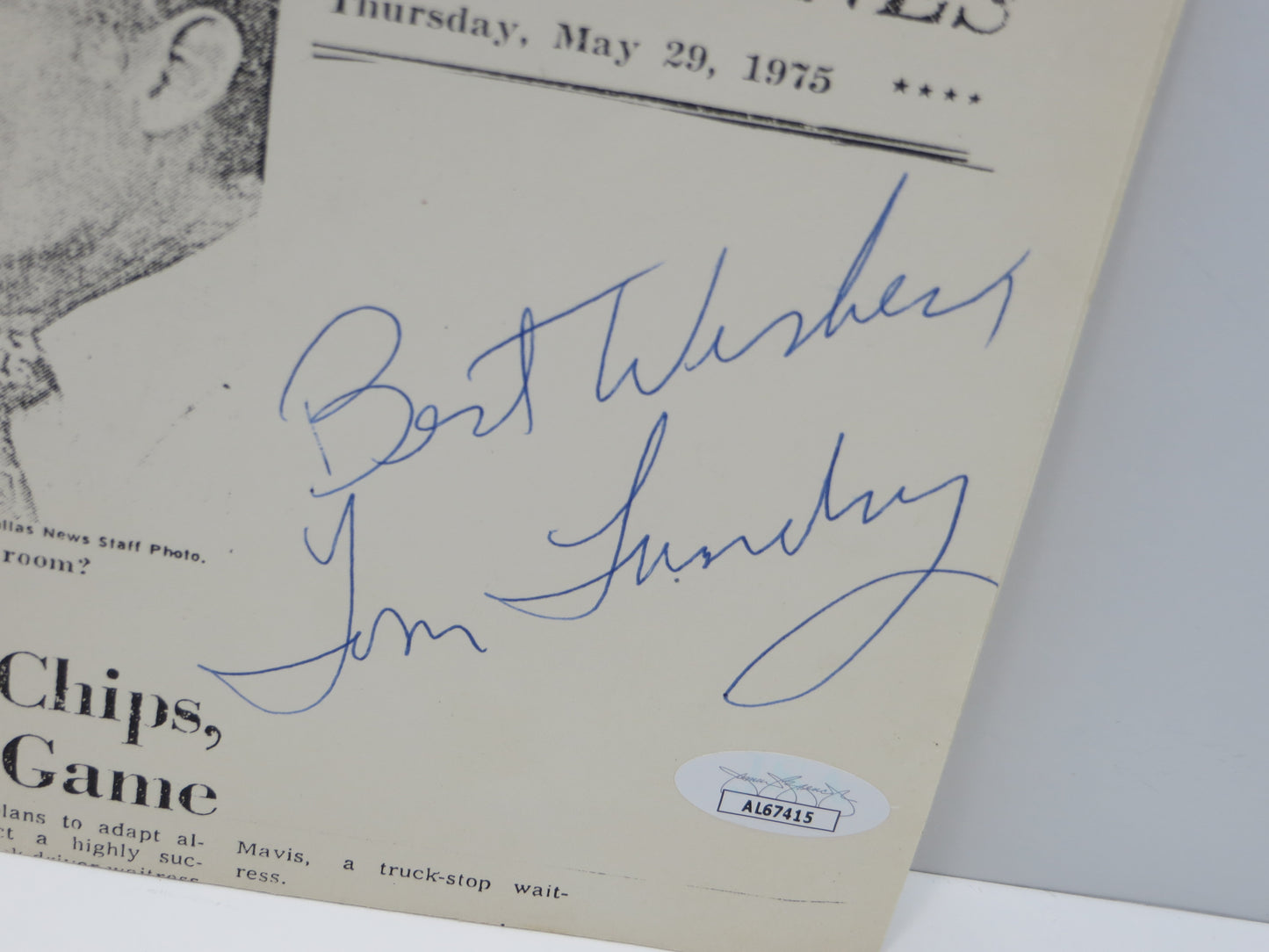 TOM LANDRY SIGNED DALLAS COWBOYS CUT DMN Newspaper Article Print JSA COA