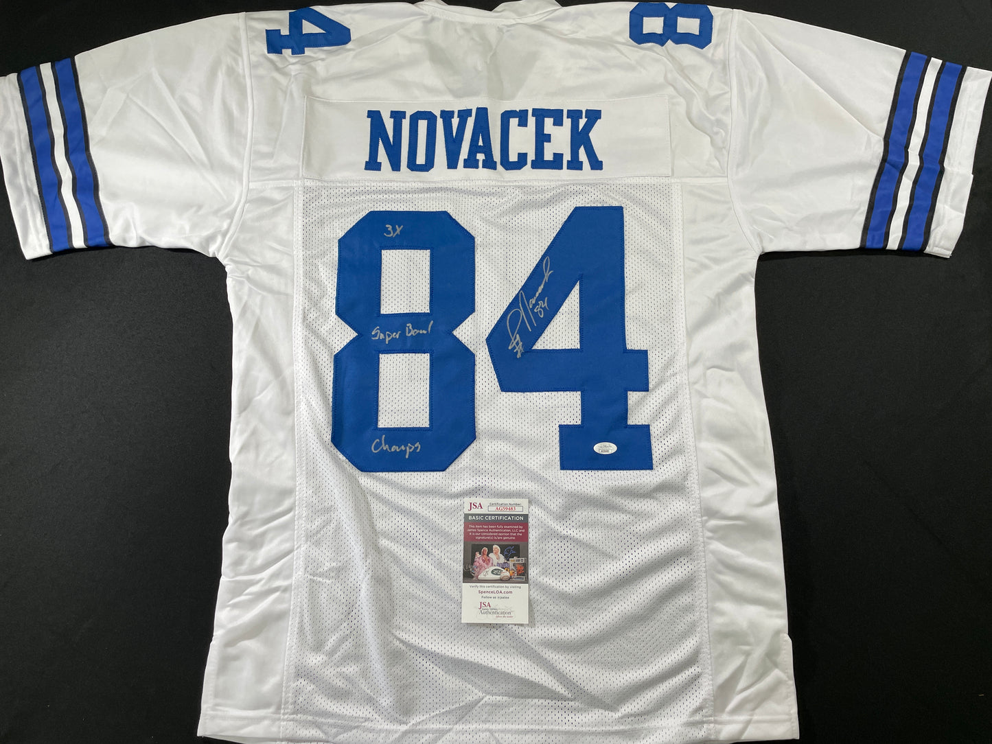 JAY NOVACEK DALLAS COWBOYS SIGNED HOME JERSEY w/INSC Wyoming JSA