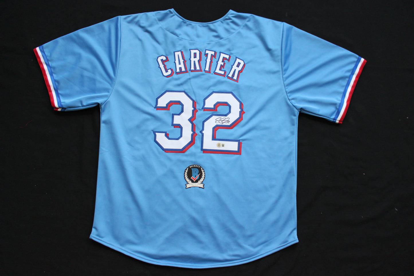 EVAN CARTER TEXAS RANGERS SIGNED ALT LIGHT BLUE JERSET BAS COA