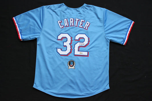 EVAN CARTER TEXAS RANGERS SIGNED ALT LIGHT BLUE JERSET BAS COA