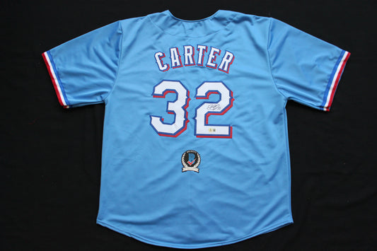 EVAN CARTER TEXAS RANGERS SIGNED ALT LIGHT BLUE JERSET BAS COA