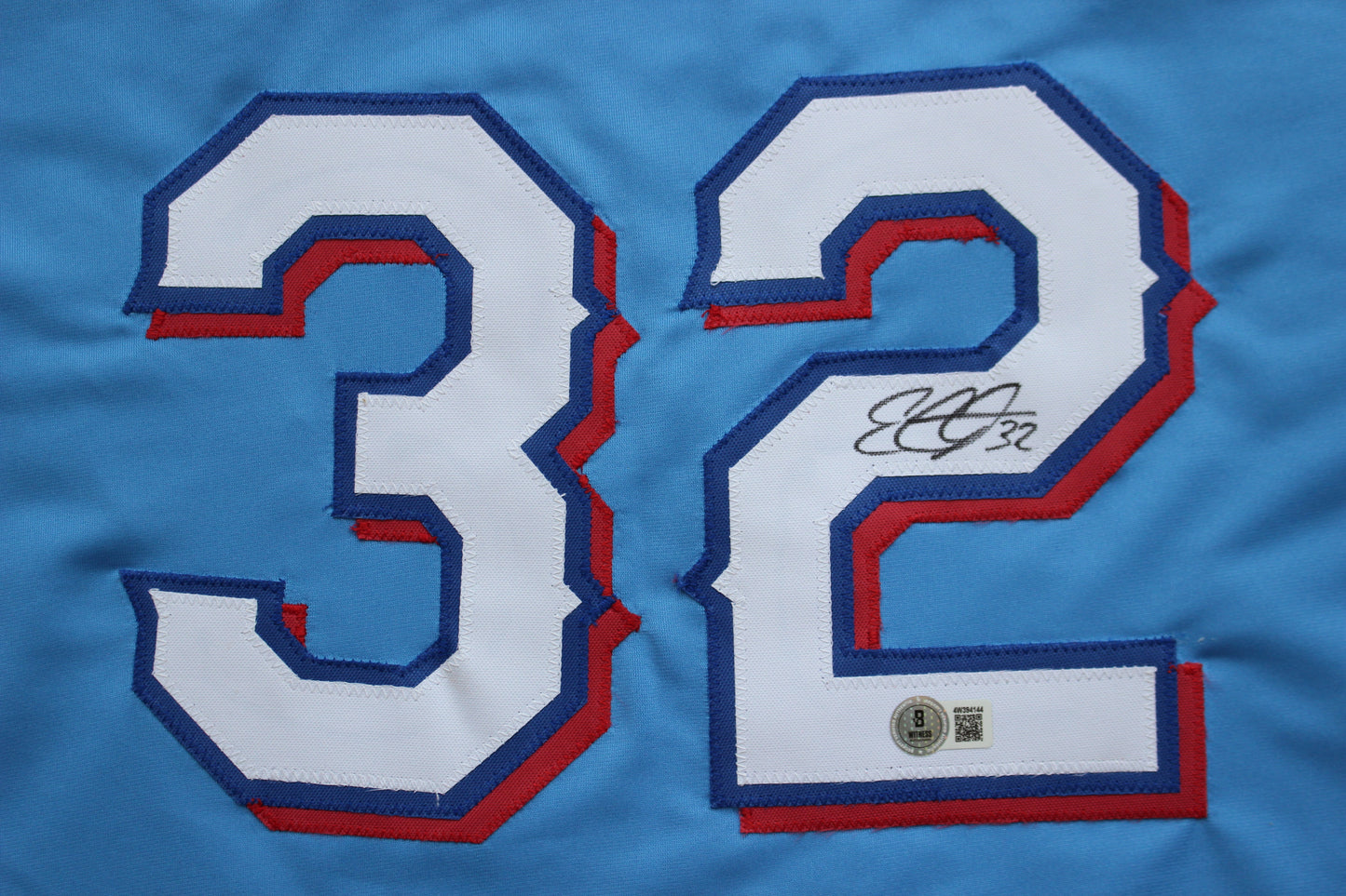 EVAN CARTER TEXAS RANGERS SIGNED ALT LIGHT BLUE JERSET BAS COA