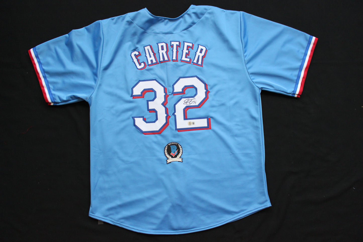 EVAN CARTER TEXAS RANGERS SIGNED ALT LIGHT BLUE JERSET BAS COA
